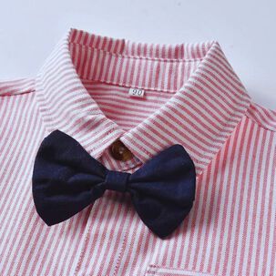 Conjunto De Vestir Niño Body Estilo Camisa Y Pantalón Corto 6 A 24 Meses Rayas Rosa