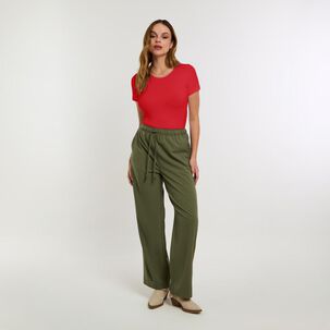 Polera Rib Básica Manga Corta Cuello Redondo Mujer Kimera