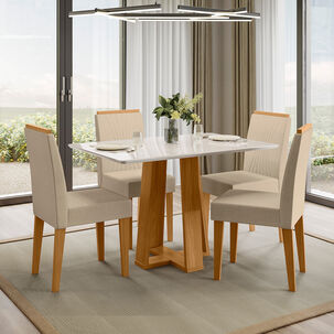 Juego De Comedor Provence 4 Sillas Vidrio Off White 120 X 80 X 80 Cm