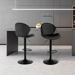 Pack 2 Pisos De Bar Lounge Con Respaldo Y Reposapi&eacute;s Negro