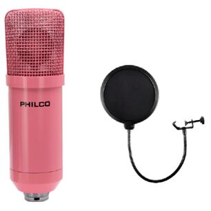 Kit Estudio Microfono Rosado Antipop Atril Metalico