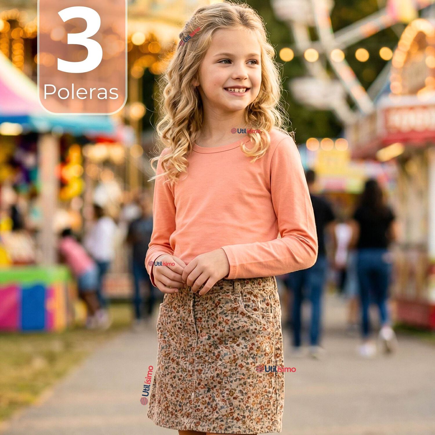 Pack 3 Camisetas Poleras Bamb&uacute; Cuello Redondo Salm&oacute;n Primera Capa Manga Larga Ni&ntilde;a image number 0.0
