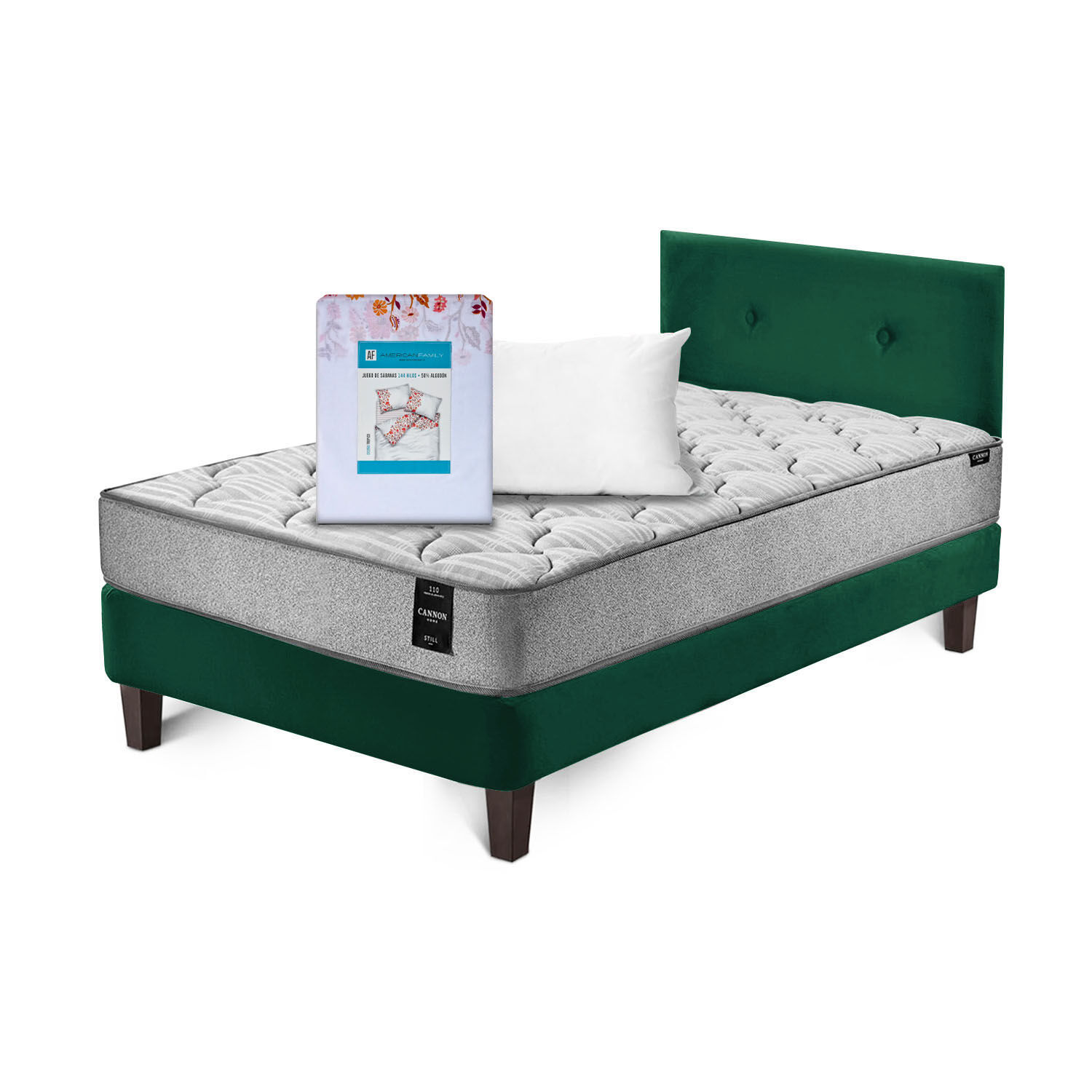 Combo Cama Cannon 1 1/2 Plaza Textil + Respaldo Tela Verde image number 1.0