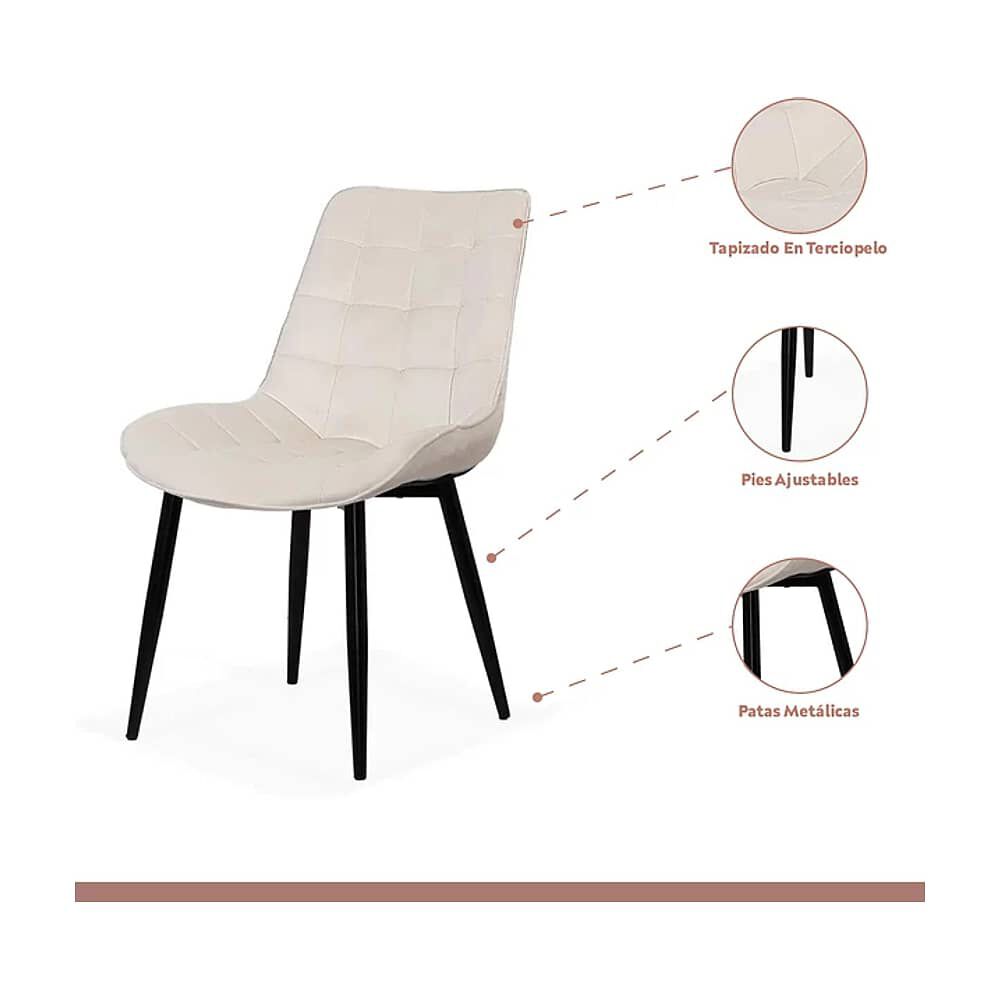 Comedor Mesa Vidrio Rectangular 120x80 + 6 Silla Macron Terciopelo - Beige image number 3.0