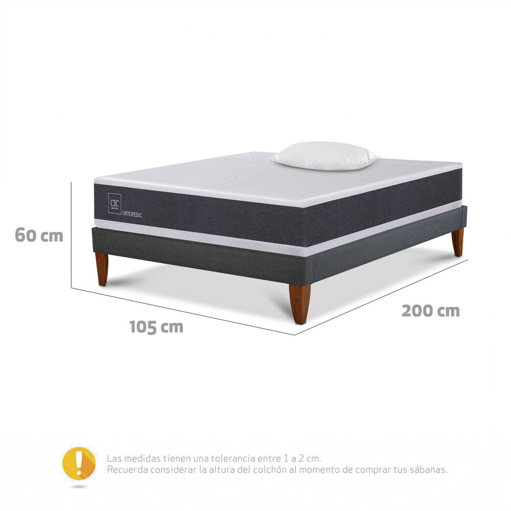 Cama Europea Cic New Ortopedic / 1.5 Plazas / Base Normal + Almohada image number 2.0