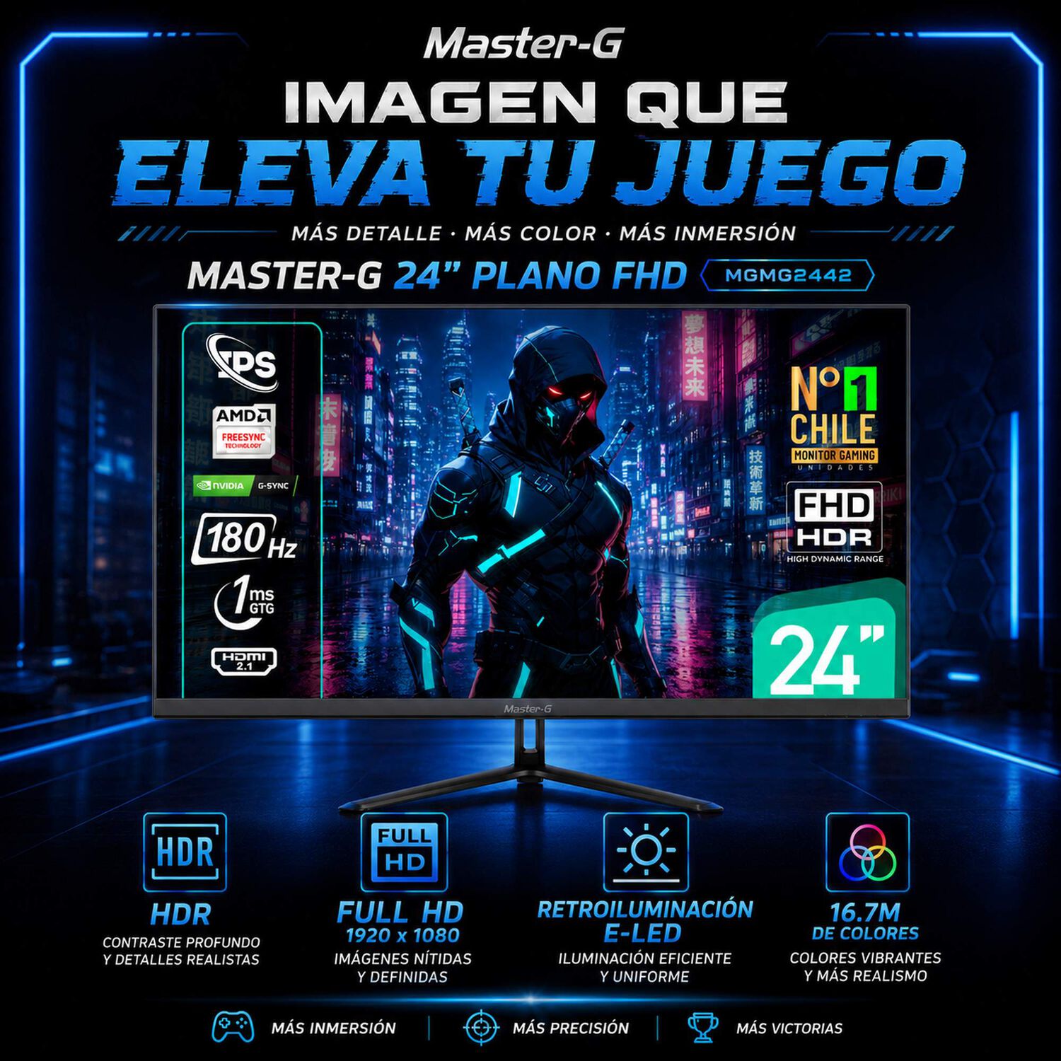 Monitor Gamer 24" Fhd Ips Hdr 180hz 1ms Mgmg2442 Master-g image number 2.0