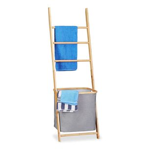 Toallero Escalera De Bamb&uacute; Con Cesta De Almacenamiento