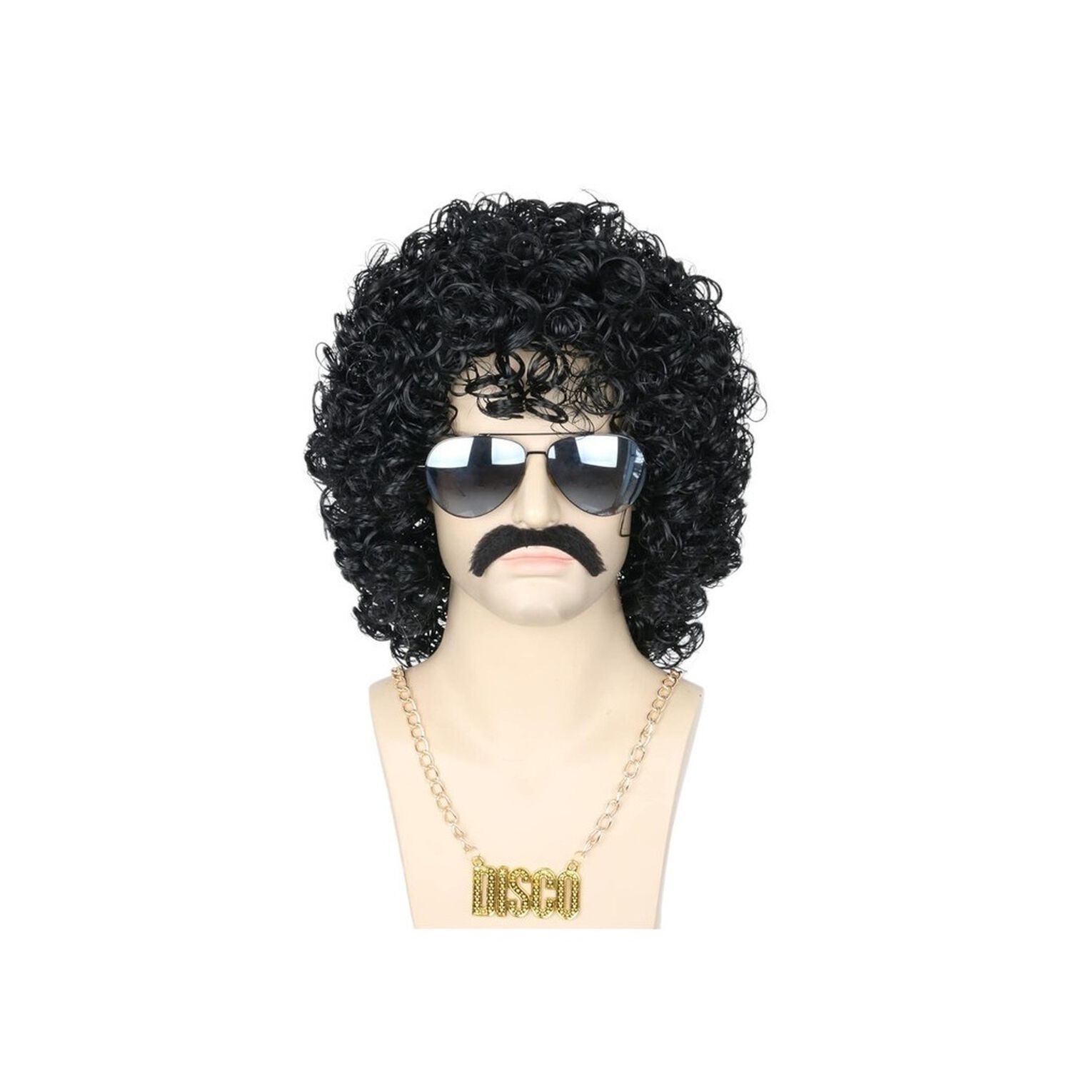 Set Disfraz Afro Retro Hombre A&ntilde;os 80 Onda Disco Pelo image number 0.0