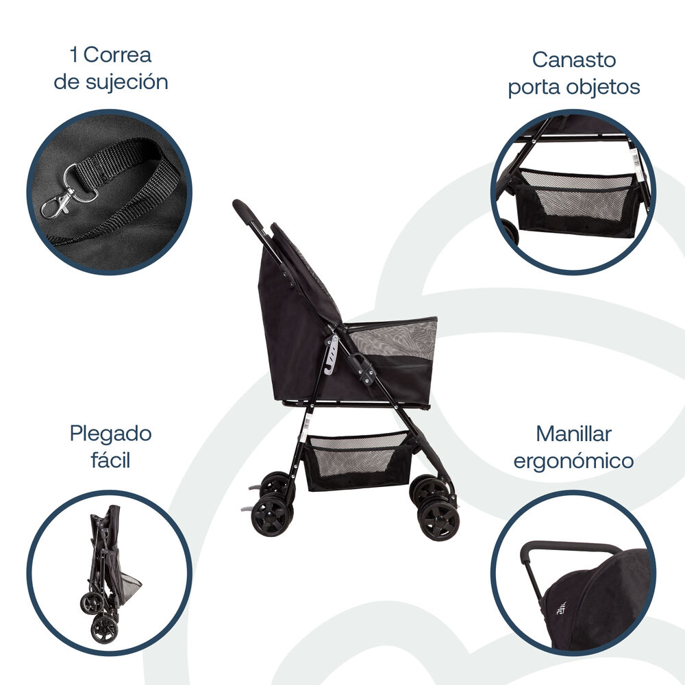 Coche Mascota Plegable Light Perro Gato Negro Beepet Bebesit image number 3.0