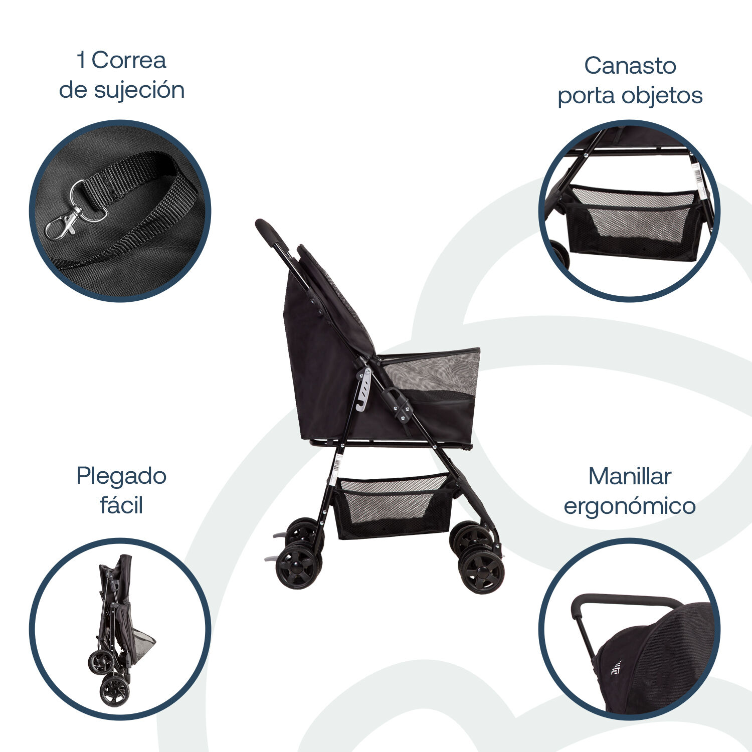Coche Mascota Plegable Light Perro Gato Negro Beepet Bebesit image number 3.0