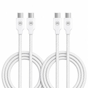 Pack 2 Cable Trenzado Usb C A Usb C Maxell 2 Metros Carga R&aacute;pida Blanco