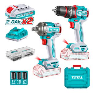 Kit Llave De Impacto 400 Nm Y Taladro 13 Mm 20v Con 2 Baterías Y Cargador Total