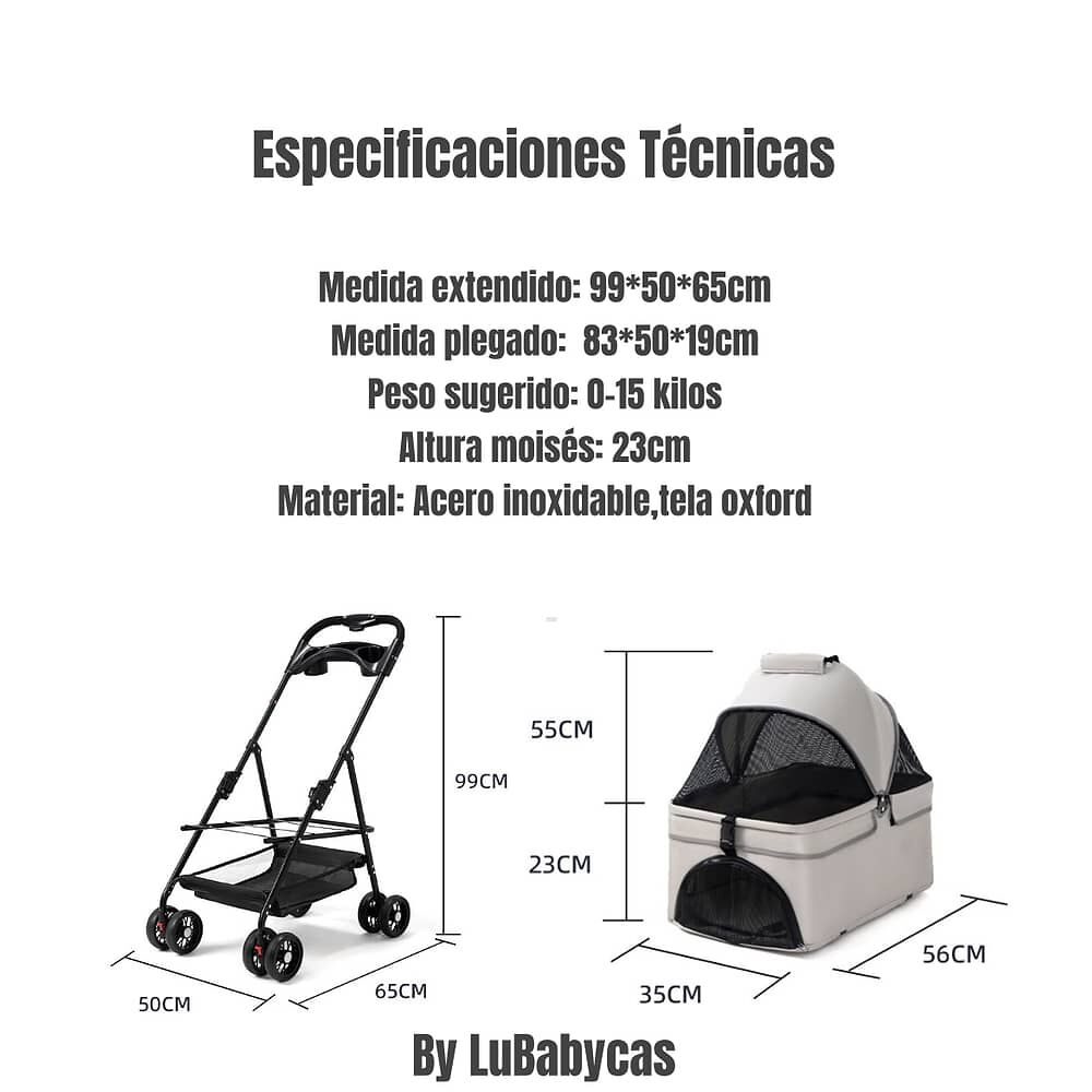 Coche Para Mascotas Perros Gatos 2 En 1 Lubabycas Gris image number 6.0