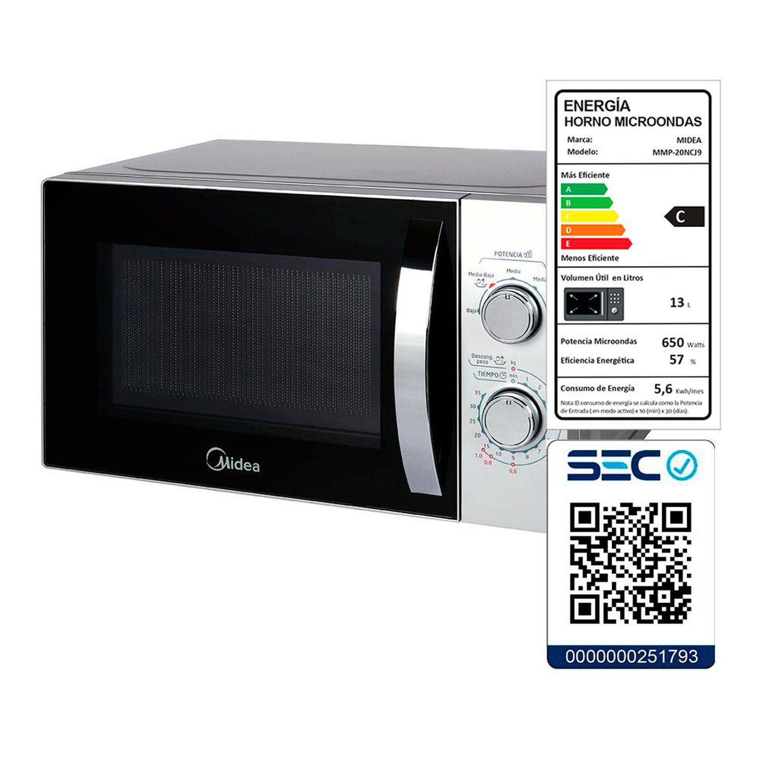 Microondas Midea MMP-20NCJ9 / 20 Litros / 650W image number 3.0