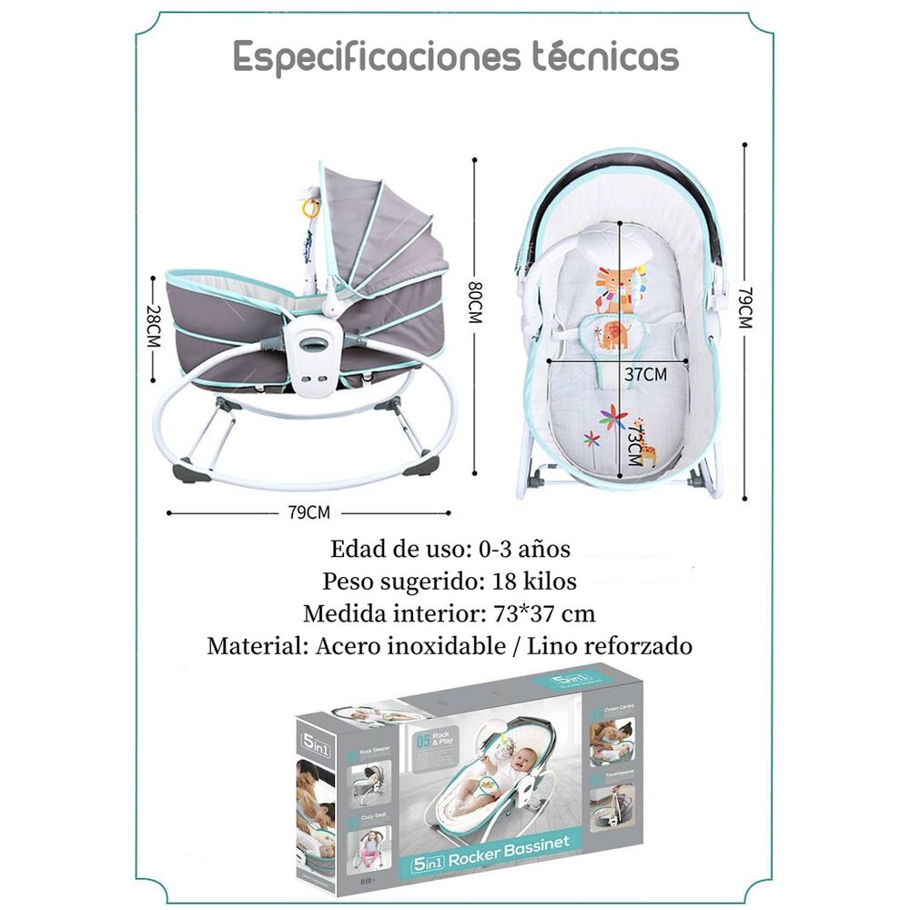 Cuna Mois&eacute;s 5 En 1 Con Vibraci&oacute;n Mosquitero Lubabycas Rosada image number 7.0