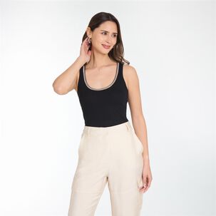 Polera Regular Sin Mangas Cuello Redondo Contorno Metal Mujer Kimera