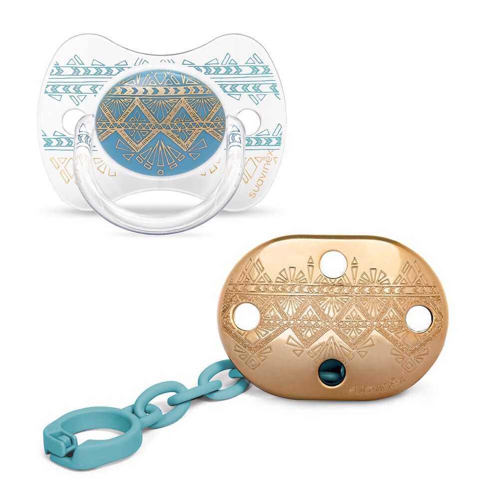 Chupete + Broche Premium Silicona 4/18m Celeste image number 0.0