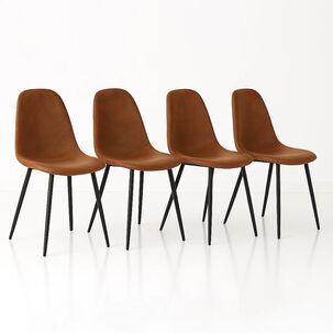 Pack De 4 Sillas Spoon Ecocuero Vintage Café Oscuro