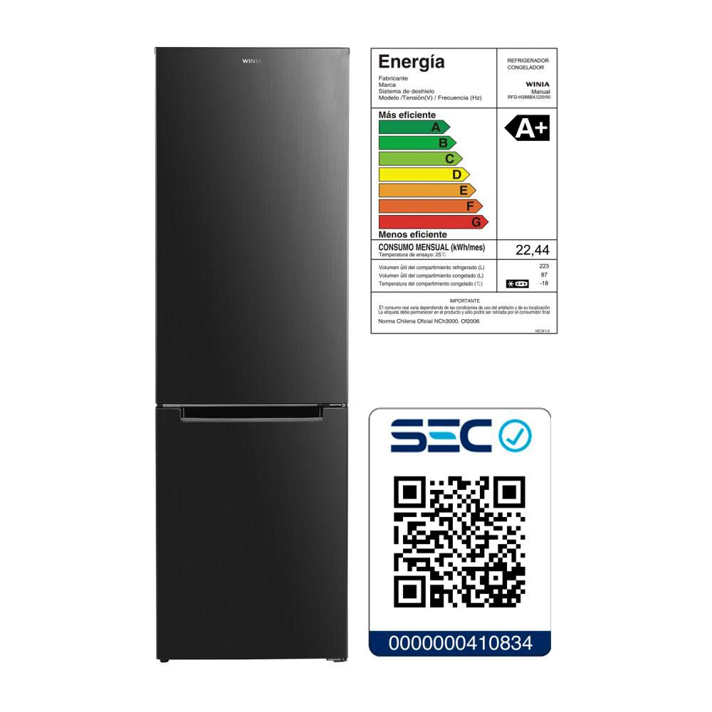 Refrigerador Bottom Freezer Winia RFD-H388BX / Frío Directo / 310 Litros / A+ image number 4.0