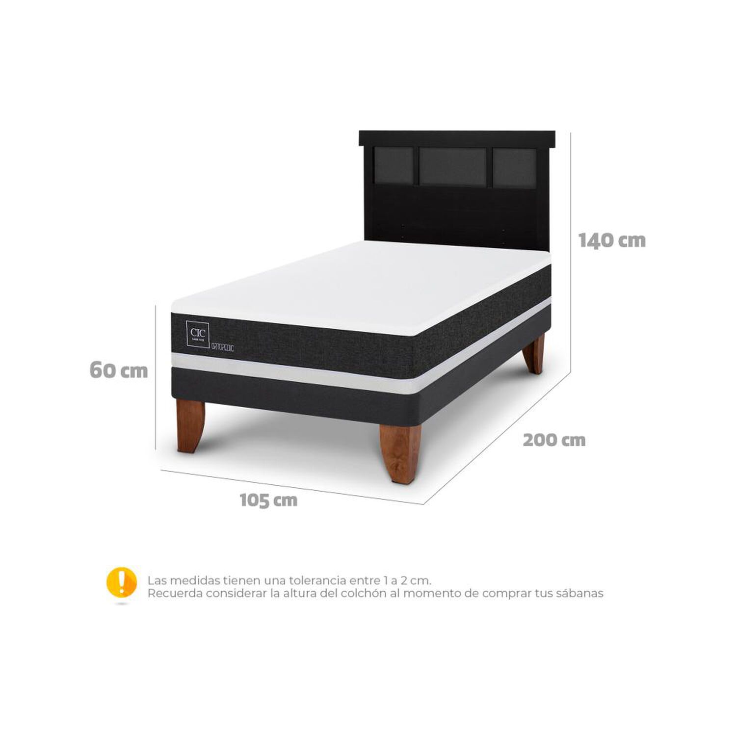 Cama Europea Cic Ortopedic / 1.5 Plazas / Base Normal + Respaldo image number 5.0