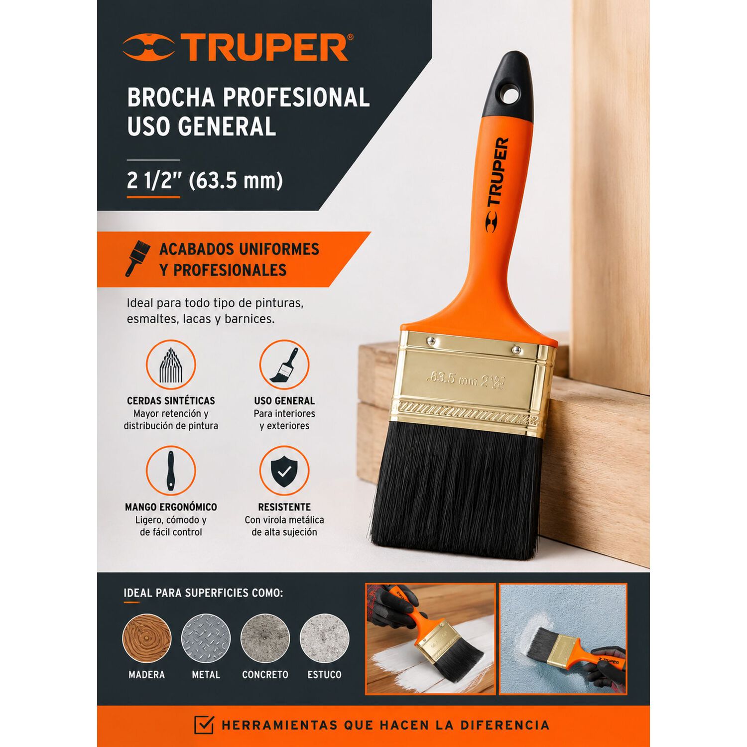 Brocha Profesional Uso General Truper 2 1/2 (63.5mm) image number 3.0