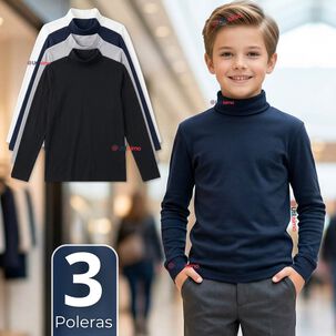 Pack 3 Poleras Camisetas Polar Primera Capa Beatle Manga Larga Colores Surtido Ni&ntilde;o