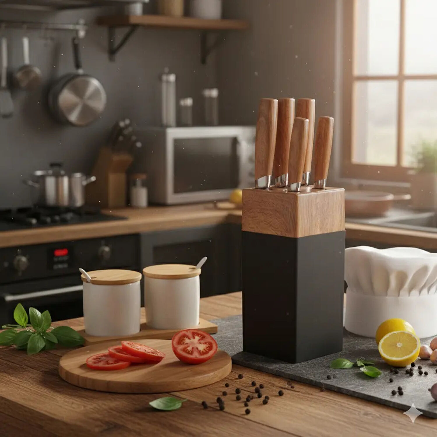 Set Cuchillos Cocina 6 Piezas Con Mango De Madera Negro Madera image number 2.0