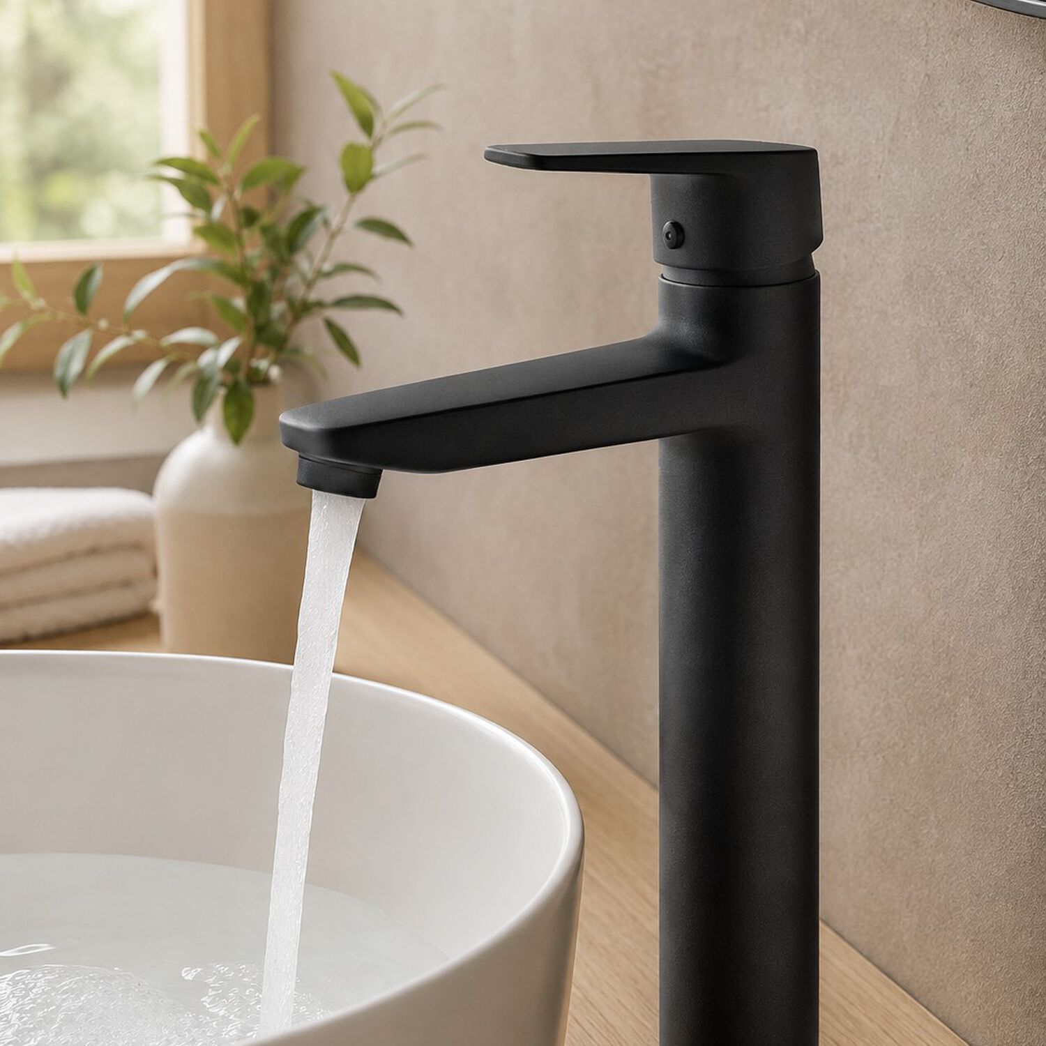 Monomando Llave Grifo Alto Para Lavatorio Modelo Notte Marca Taumm Color Negro image number 2.0