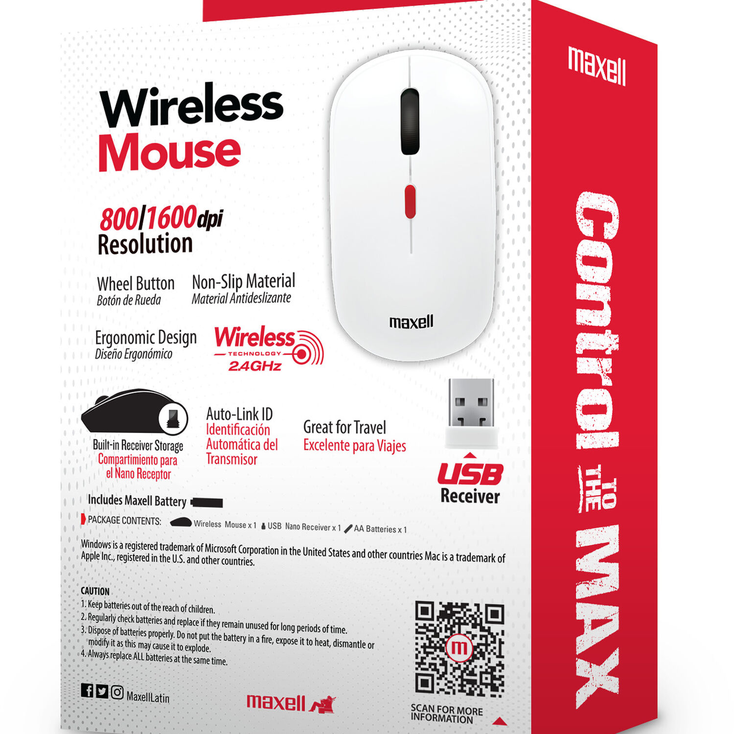 Mouse Inal&aacute;mbrico Maxell 1200 Dpi Mowl-100 Blanco image number 3.0