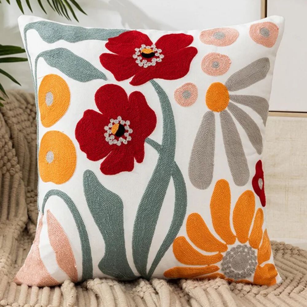 Funda Cojin Bordada 45x45 Cm Flor Gris image number 1.0