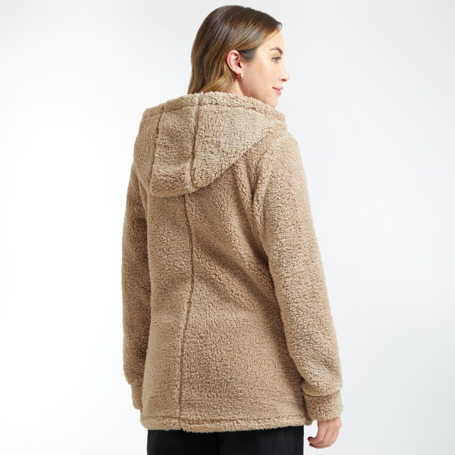 Poler&oacute;n Bonded Sherpa Regular Cuello Alto Con Capucha Mujer Geeps image number 3.0