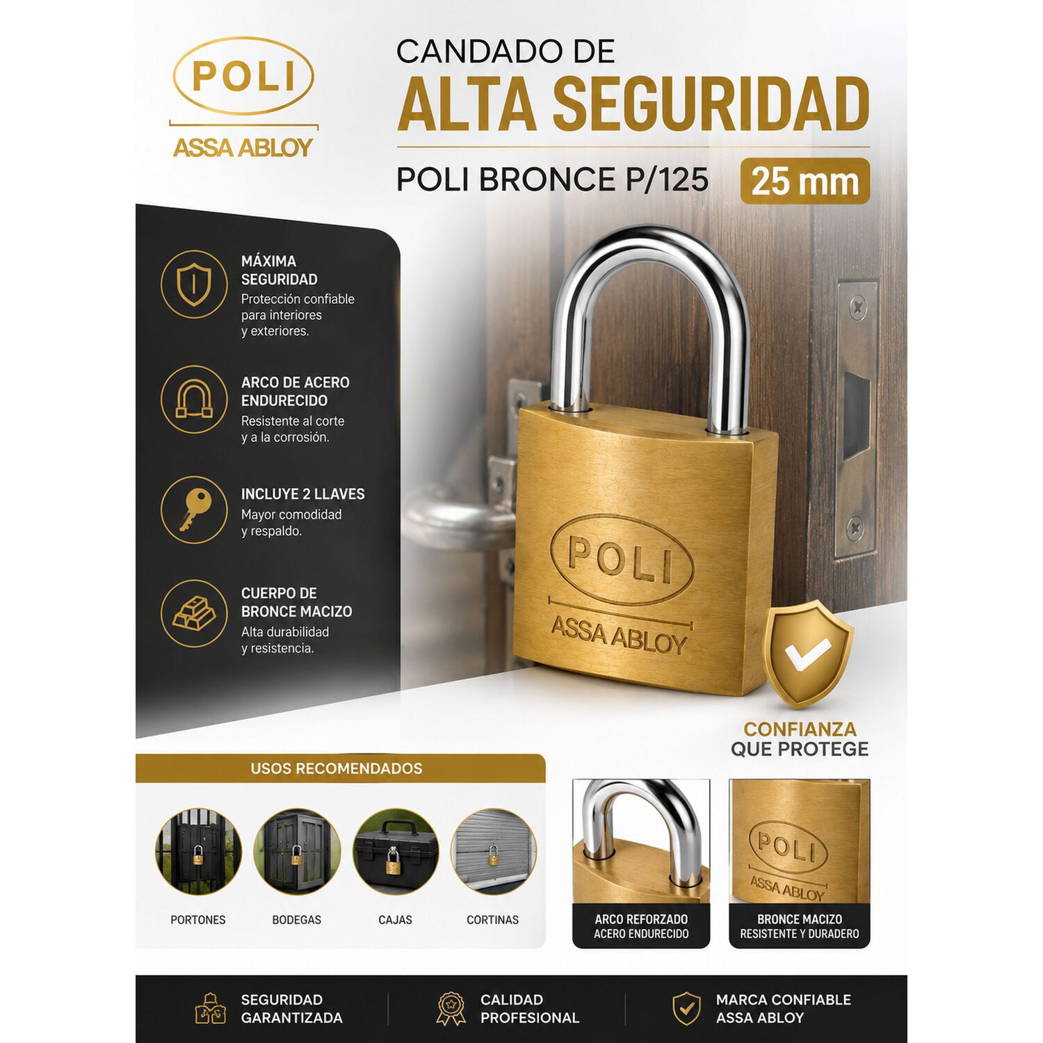 Candado Alta Seguridad Poli Bronce P/125 25mm Int/ext image number 6.0