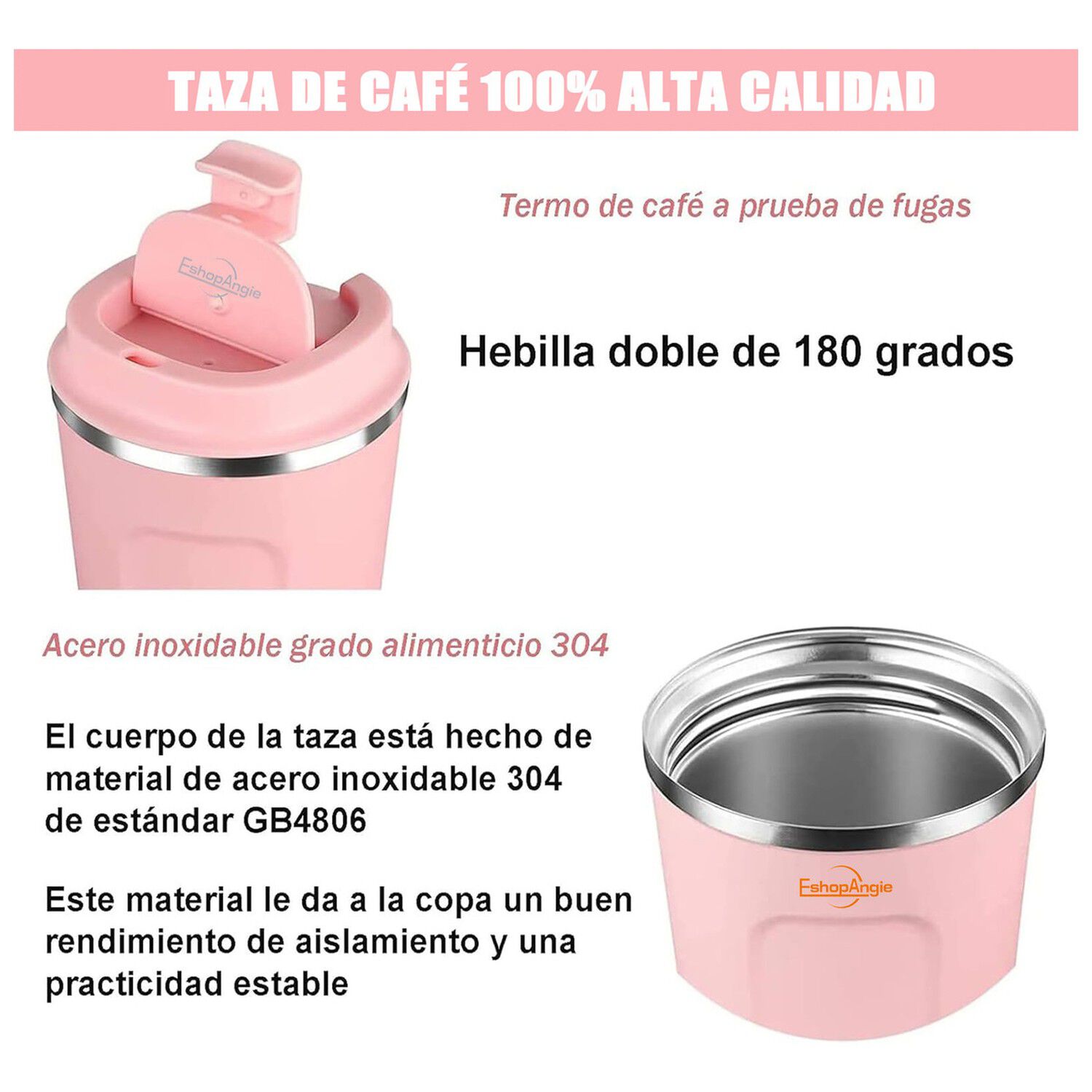 Termo Mug Caf&eacute; 380ml Acero Inoxidable Rosa Port&aacute;til image number 4.0