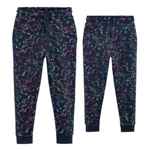 Pantal&oacute;n Buzo Ni&ntilde;a 100% Algod&oacute;n Azul Oscuro Unicornios De Colores