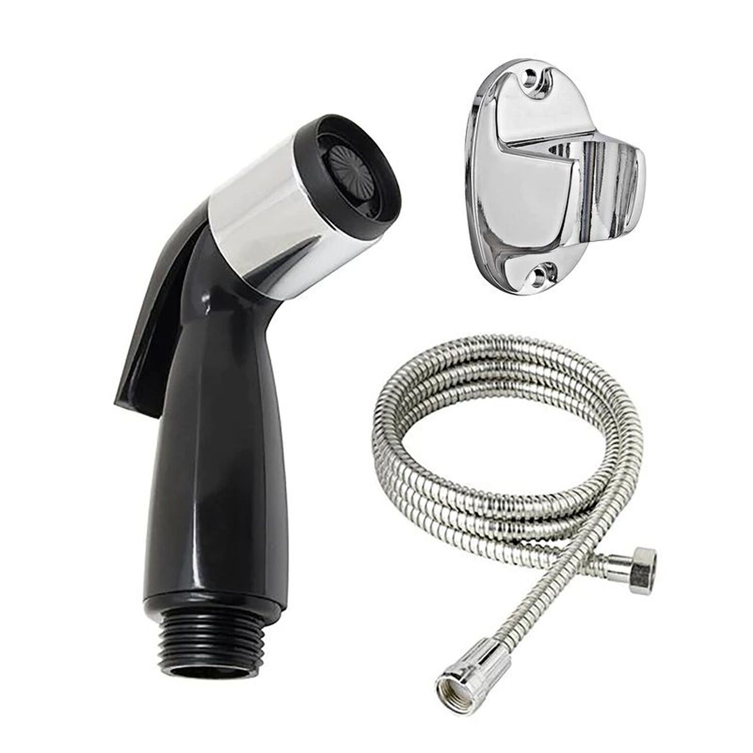 Kit Ducha Bidet 1 Funci&oacute;n Flexible 1,5 Mts Y Soporte Fijo Color Negro Con Plateado image number 0.0