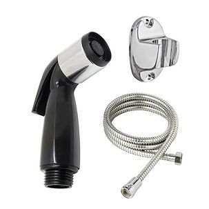 Kit Ducha Bidet 1 Funci&oacute;n Flexible 1,5 Mts Y Soporte Fijo Color Negro Con Plateado
