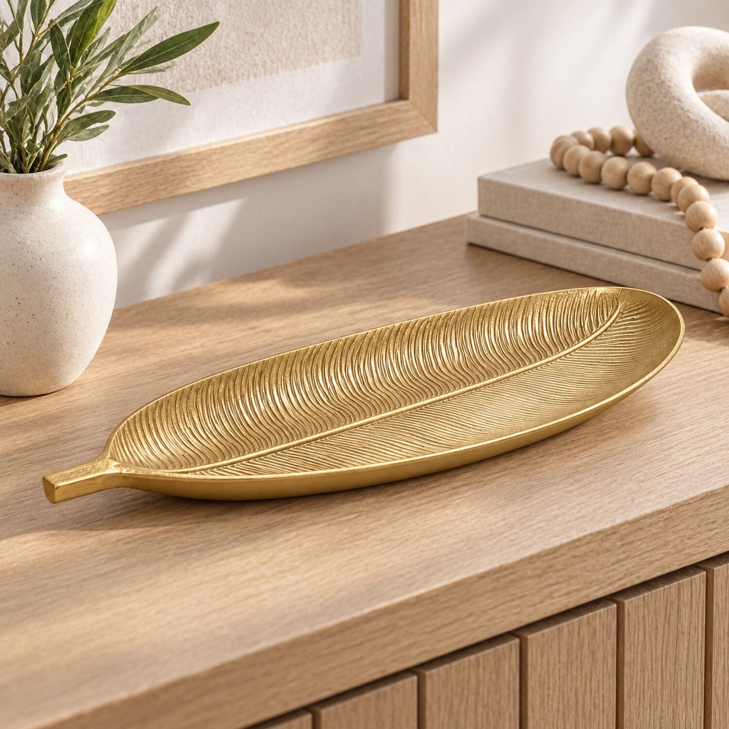 Bandeja Decorativa Forma De Hoja Estilo Moderno Organico 40 Cm Color Dorado image number 6.0
