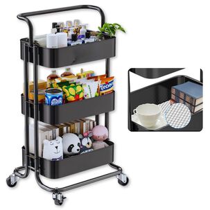 Carrito De Almacenamiento Organizador 3 Niveles Con Ruedas Color Negro