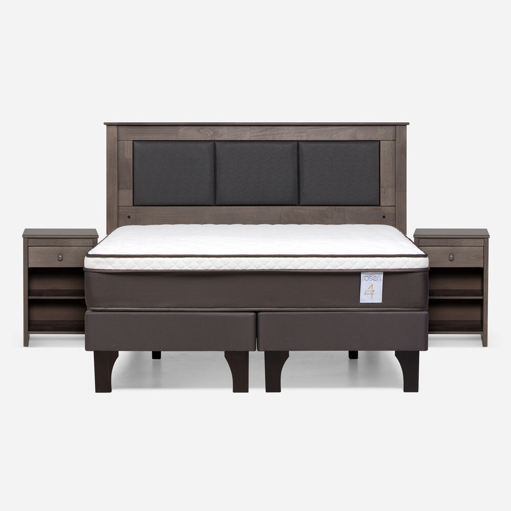 Cama Europea Rosen New Style 4 Plus / 2 Plazas / Base Dividida  + Set Maderas Rachel Gris image number 0.0