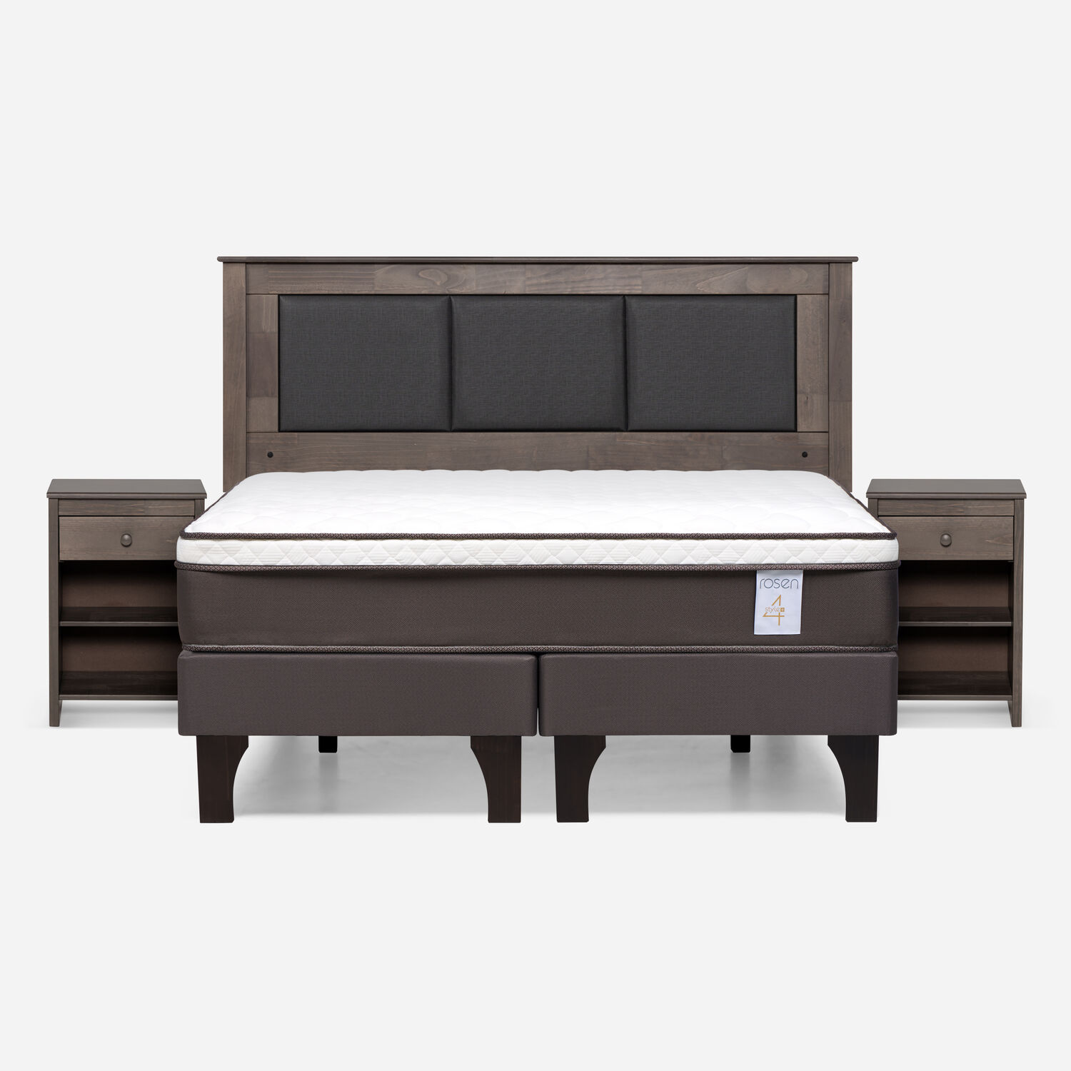 Cama Europea Rosen New Style 4 Plus / 2 Plazas / Base Dividida  + Set Maderas Rachel Gris image number 0.0