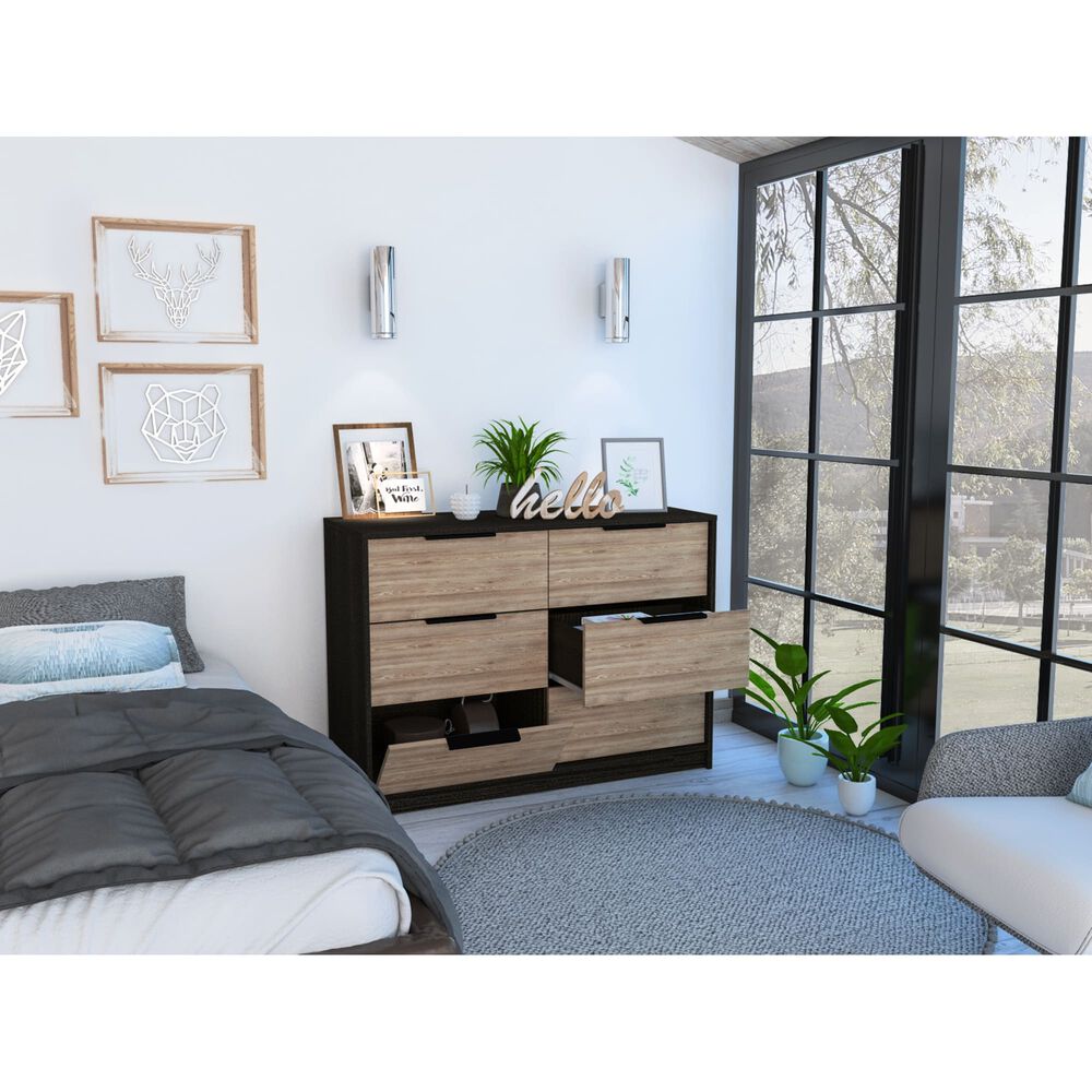 Comoda 4 Cajones 2 Puertas Fm-003n - Negro Y Cafe Claro image number 6.0