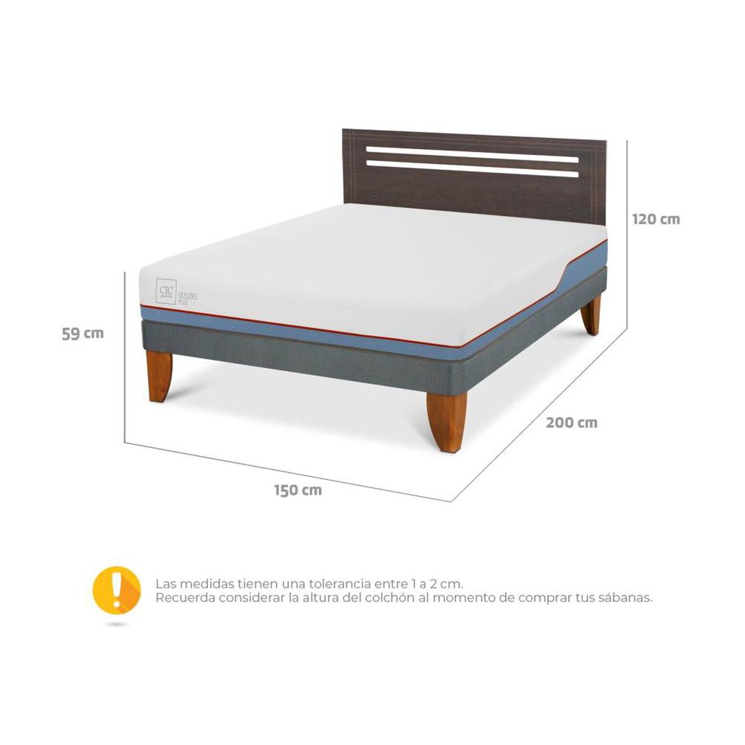 Cama Europea Cic Excellence Plus / 2 Plazas / Base Normal + Respaldo image number 2.0