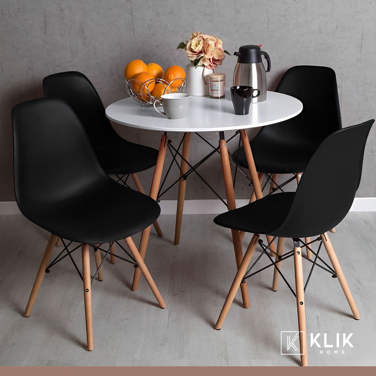 Comedor Mesa Eames Redonda Blanca 80cm + 4 Sillas Eames Negras image number 7.0