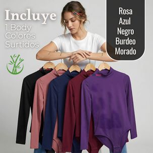 Body Manga Larga Bamb&uacute; Cuello Alto Beatle Mujer Colores Surtidos