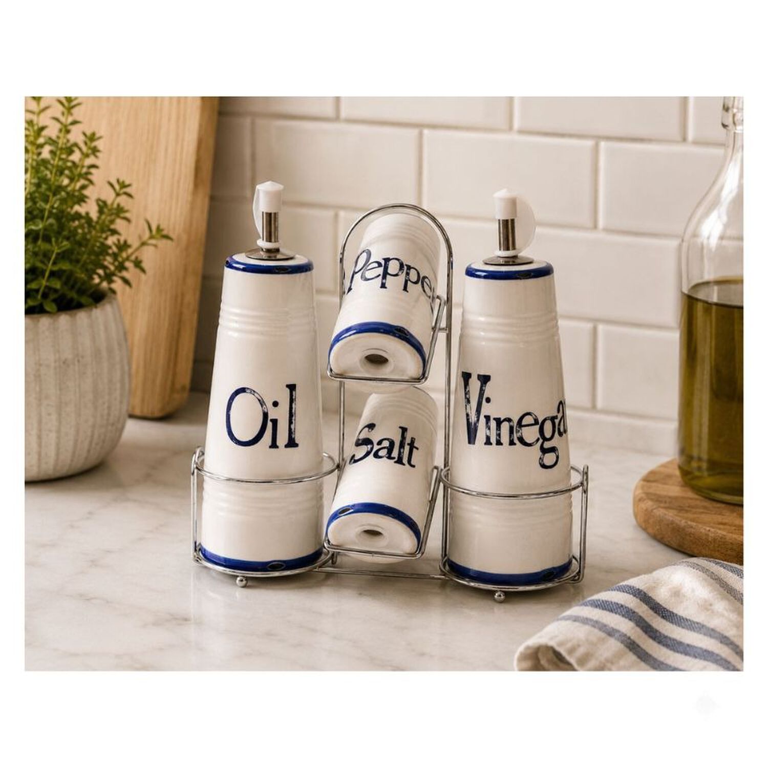 Set Aceitero Vinagrero Salero Pimentero Cer&aacute;mica 4 Piezas image number 2.0