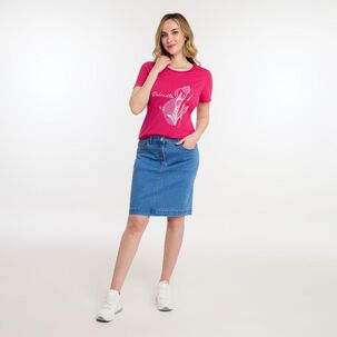 Polera Lisa Estampado Delantero Manga Corta Cuello Redondo Mujer Geeps