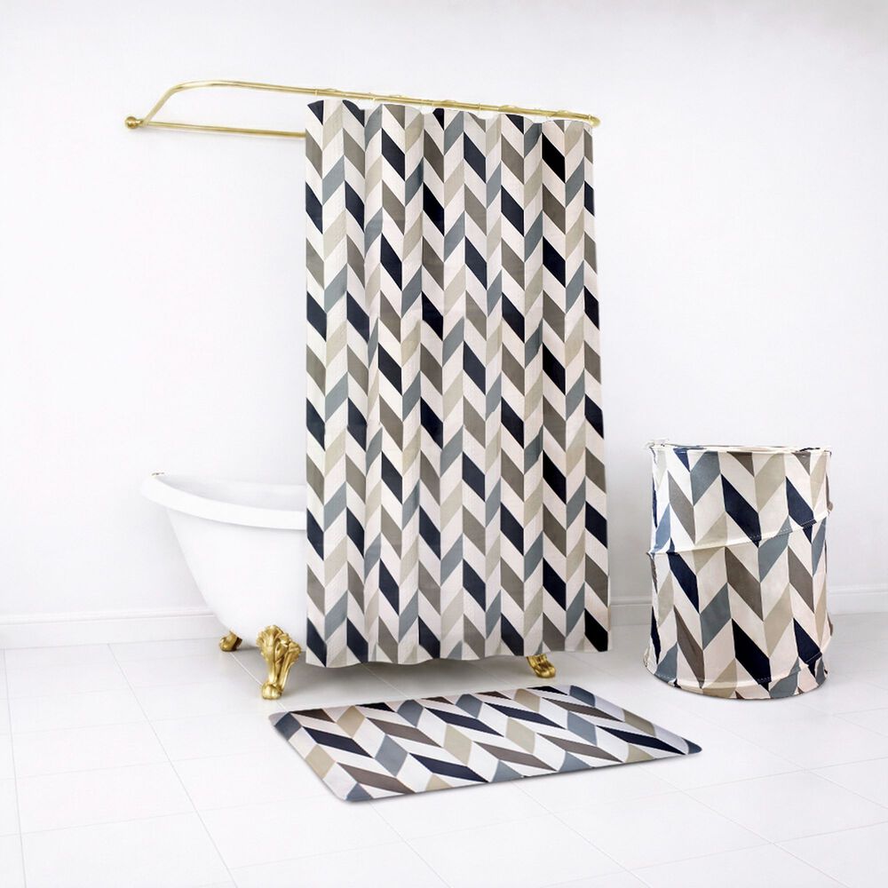 Set Para Ba&ntilde;o Nautica Home Cortina+alfombra+cesta Dise&ntilde;o Multicolor image number 0.0