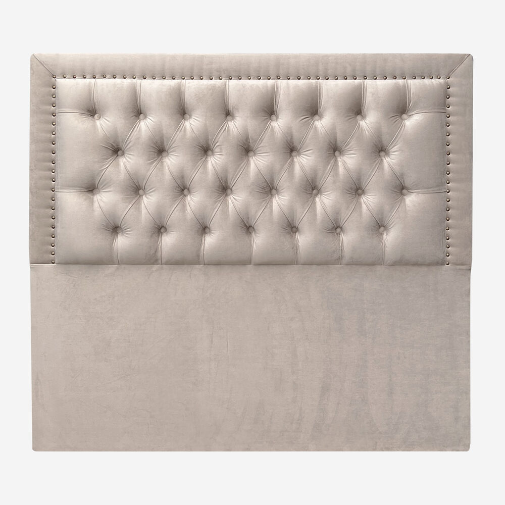 Respaldo De Cama Capitoné Frame Tachas Felpa Beige 2 Plazas image number 2.0