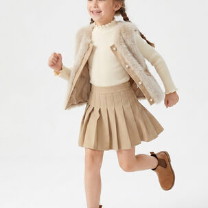 Chaleco Peludo Ni&ntilde;a Conjunto Falda Invierno Elegante
