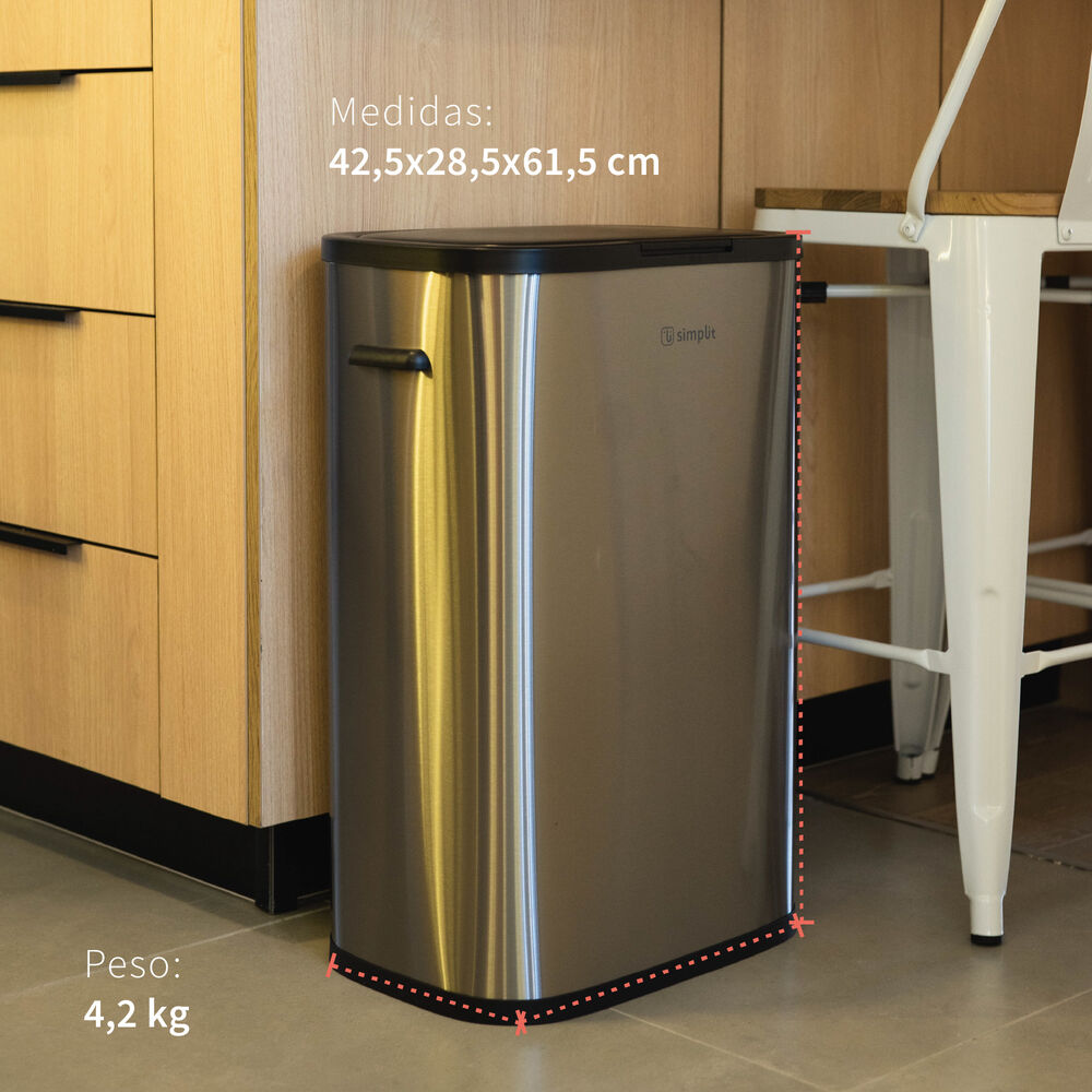 Basurero Cocina Handy 55lts Táctil Acero Inox Simplit image number 3.0